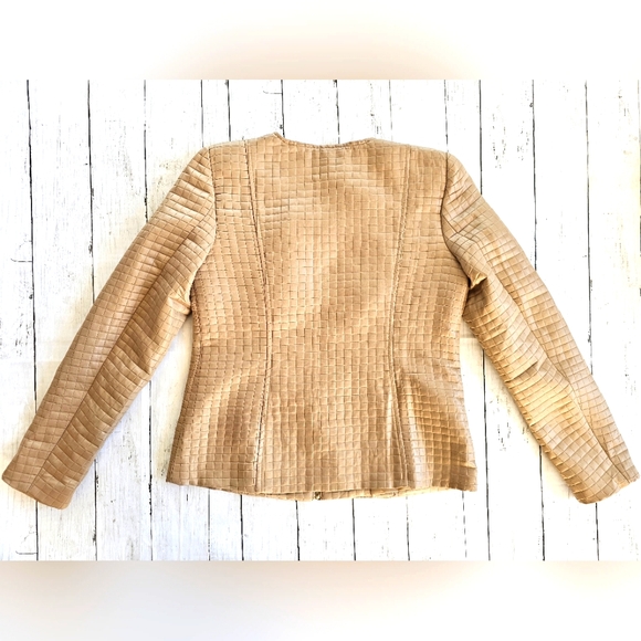 Valerie Stevens Luxury Quilted Gold Metallic Zip up Blazer Jacket Coat Pockets - Picture 5 of 13